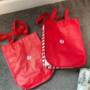 lululemon athletica (2) Reusable Small Bags Vibrant Red Tote Set Travel Clasp